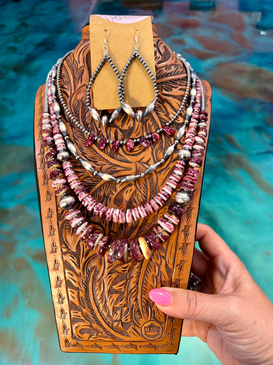 Purple Spiny Oyster & Sterling Silver 5-Piece Jewelry Stack