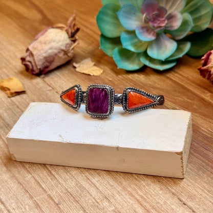 MJ Purple & Red Spiny Oyster Sterling Silver Cuff