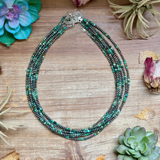 USA made sterling silver and faceted African turquoise necklace 3mm 19 inch extender handmade jewelry