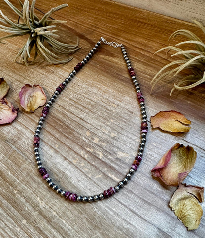 Handmade 18-inch sterling silver pearl necklace with deep purple spiny oyster beads and extender, limited edition by The Bijoux FAB