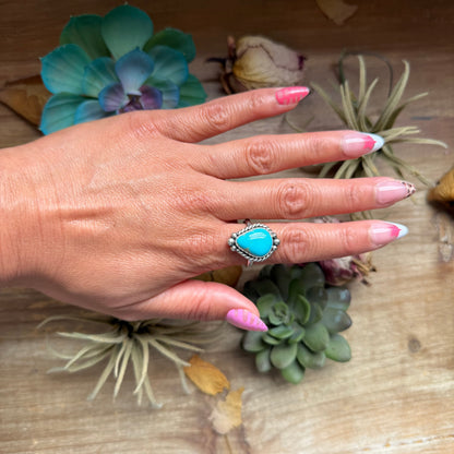 139 - Sterling Silver Royston Turquoise Medicine Man Eye Stamped Stacking Ring by Jason Ogg