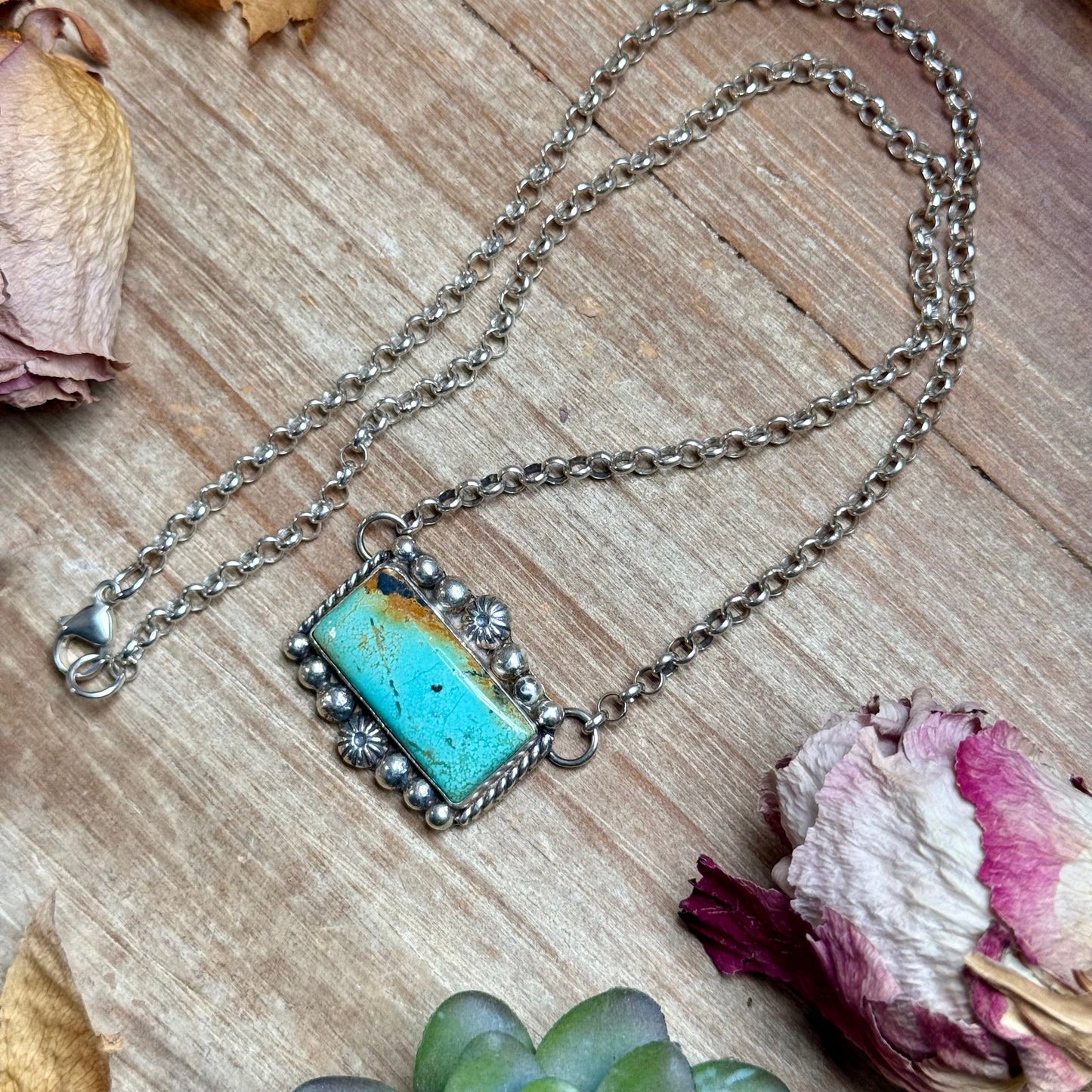 103 - Sterling Silver Blackjack Turquoise Bar Necklace by Jason Ogg
