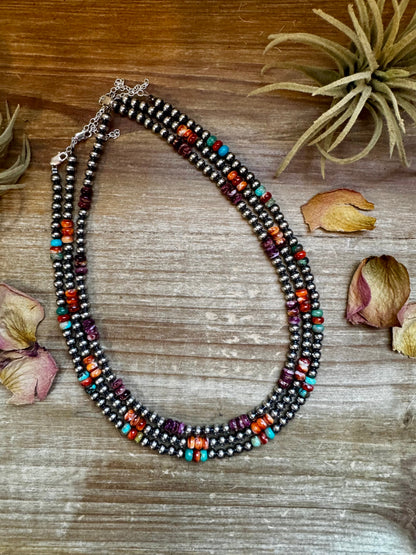 Handmade 18-inch sterling silver pearl necklace with deep purple spiny oyster beads and extender, limited edition by The Bijoux FAB