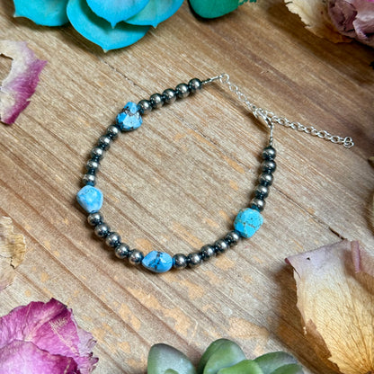 Golden Hill Turquoise Bracelet – 5mm Sterling Silver Pearls