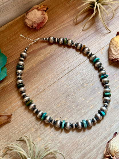 Turquoise Rondelle & Sterling Silver Pearl Statement Necklace