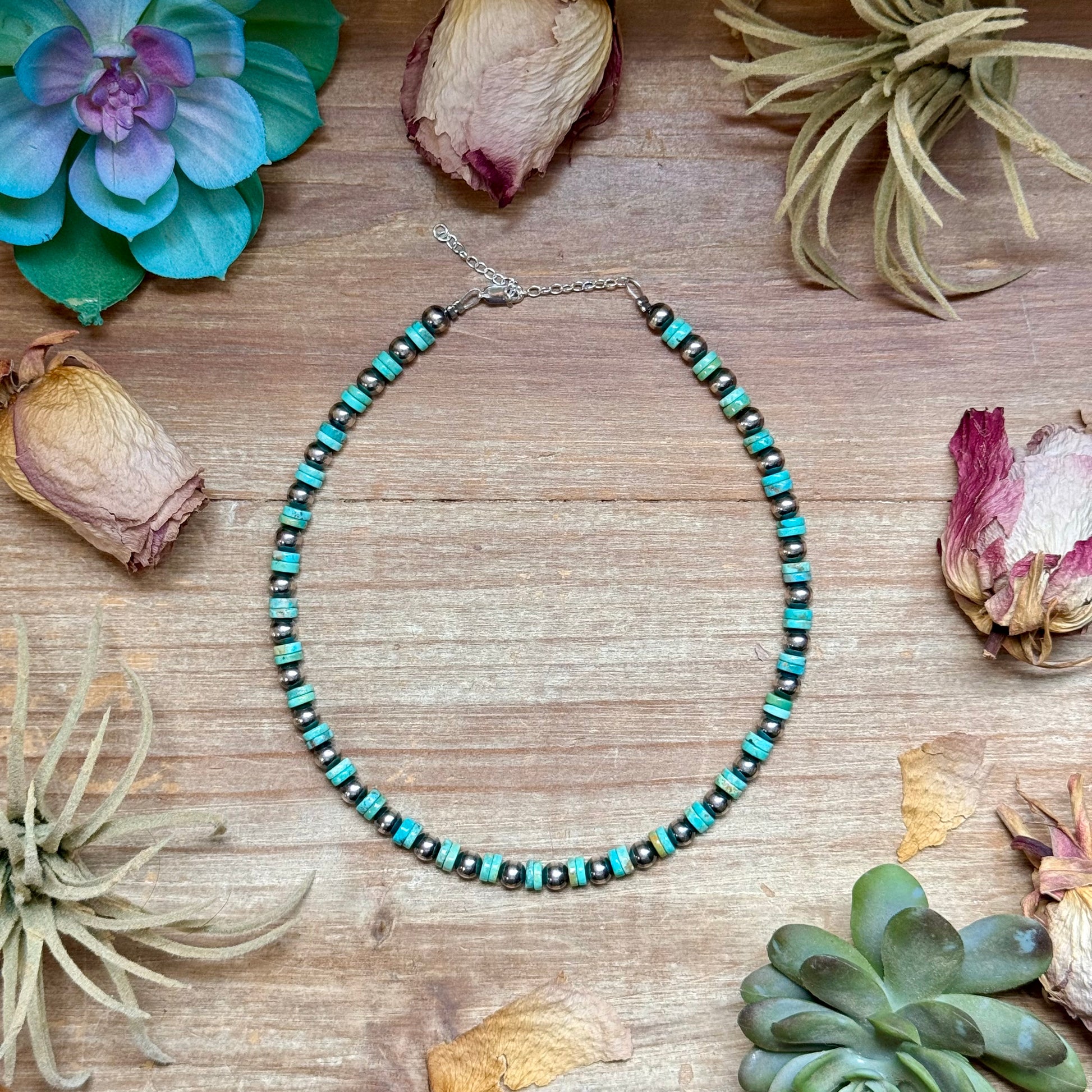 USA made sterling silver pearl and heishi choker 6mm 14 inch extender handmade stackable necklace