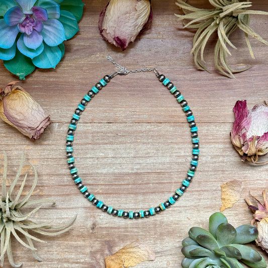 USA made sterling silver pearl and heishi choker 6mm 14 inch extender handmade stackable necklace