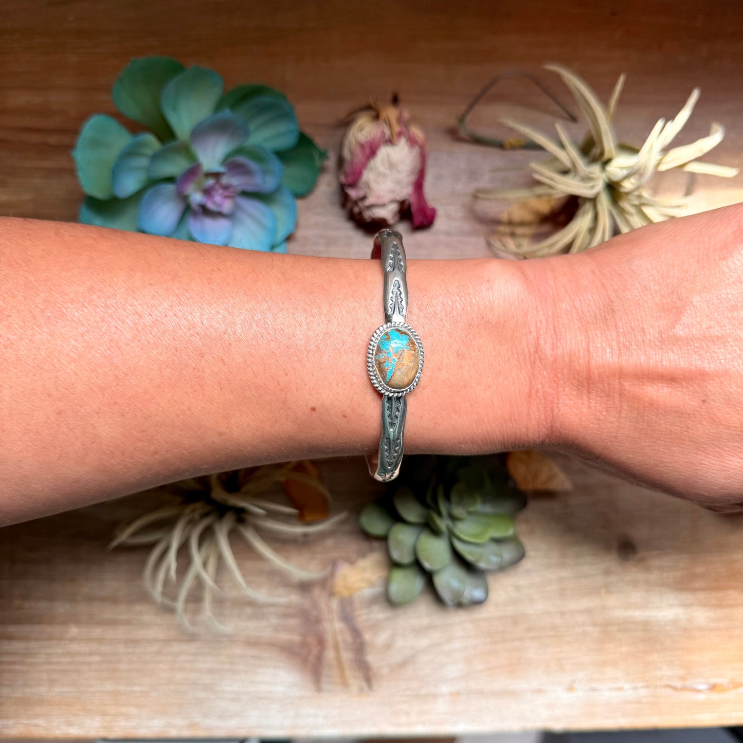 120 Sterling Silver Easter Blue Turquoise Stamped Stacking Cuff by Jason Ogg