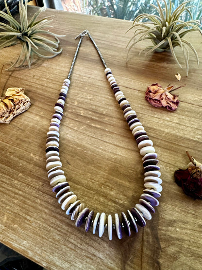 22 Inch purple Wampum shell and sterling silver pearls
