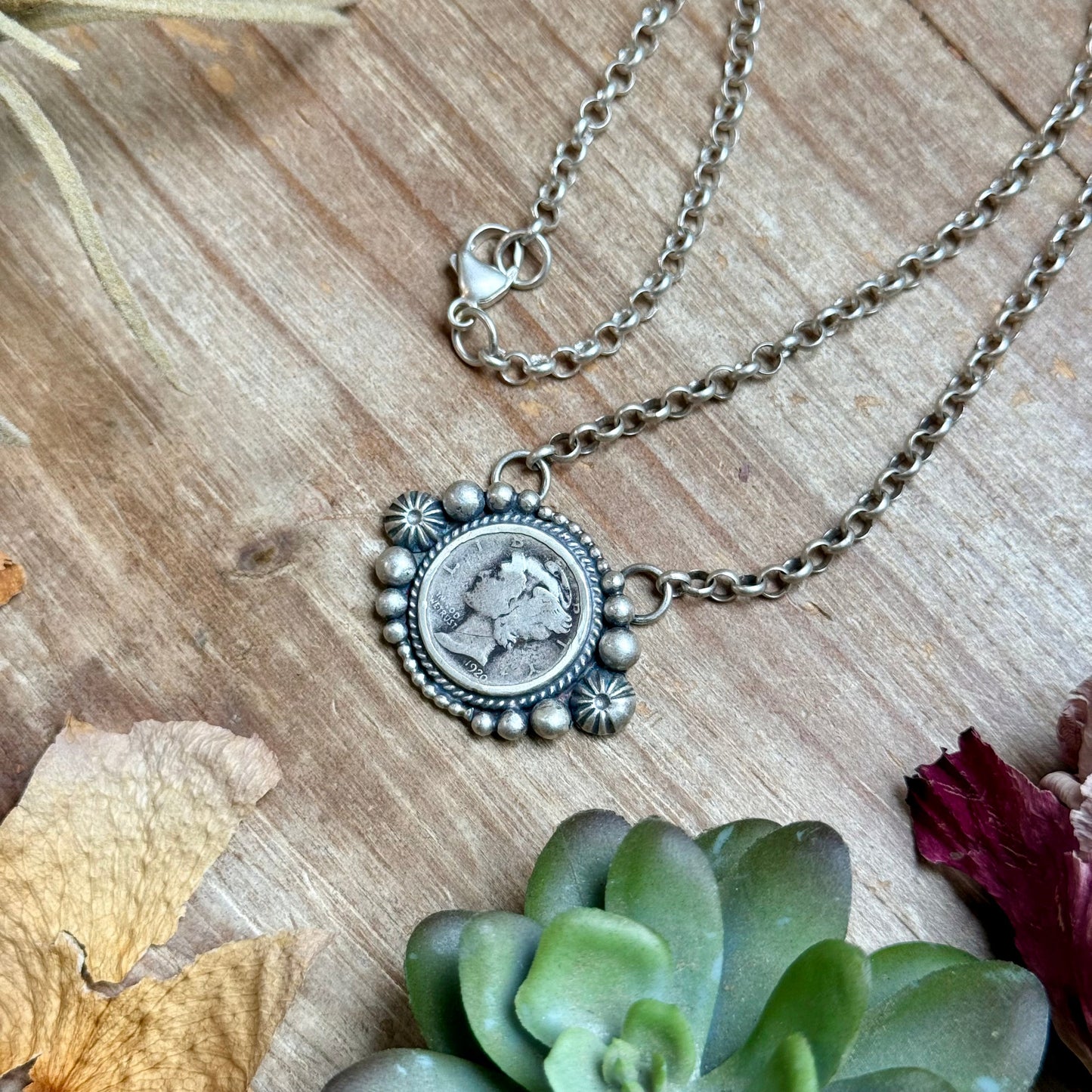 93 - Sterling Silver Mercury Dime Fixed Chain Necklace by Jason Ogg