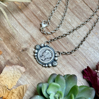 93 - Sterling Silver Mercury Dime Fixed Chain Necklace by Jason Ogg