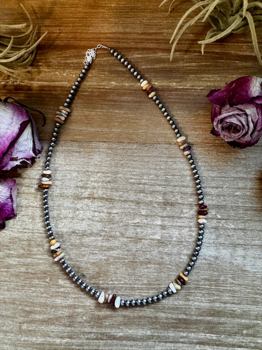 19-inch sterling silver pearl necklace with Nevada opal chip beads, handmade by The Bijoux FAB in the USA