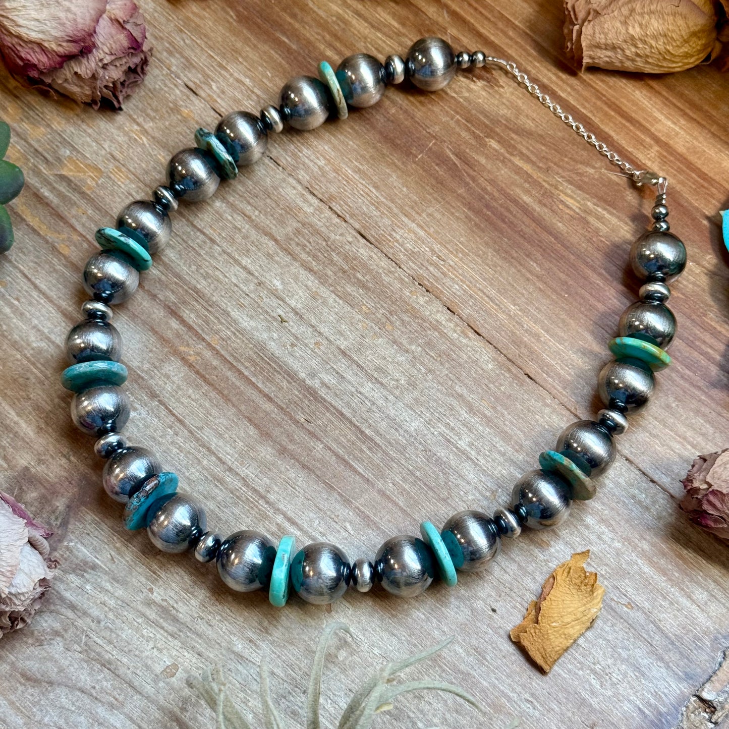 Blue Turquoise & 16mm Sterling Silver Pearl Necklace