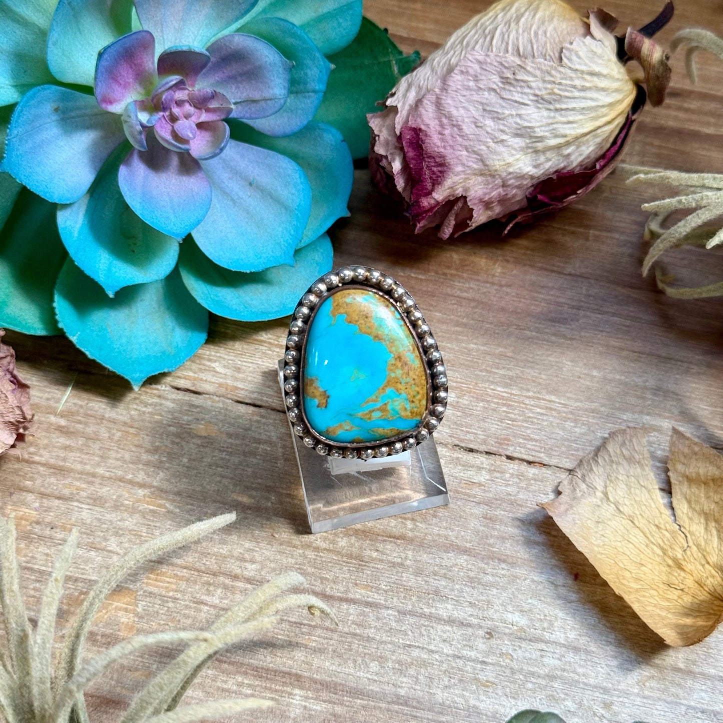 Copper and sterling silver adjustable ring with blue turquoise and brown matrix by MJ The Bijoux FAB
