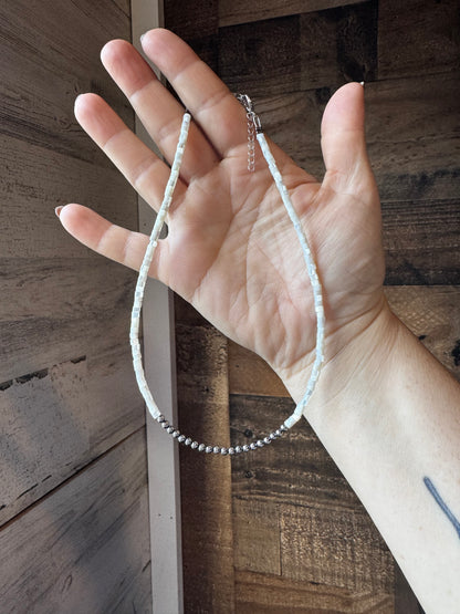 3 mm Sterling Silver Pearls choker on white Shell