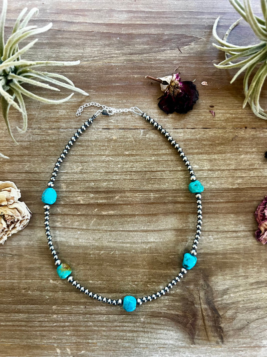 5 turquoise choker and Sterling Silver Pearls