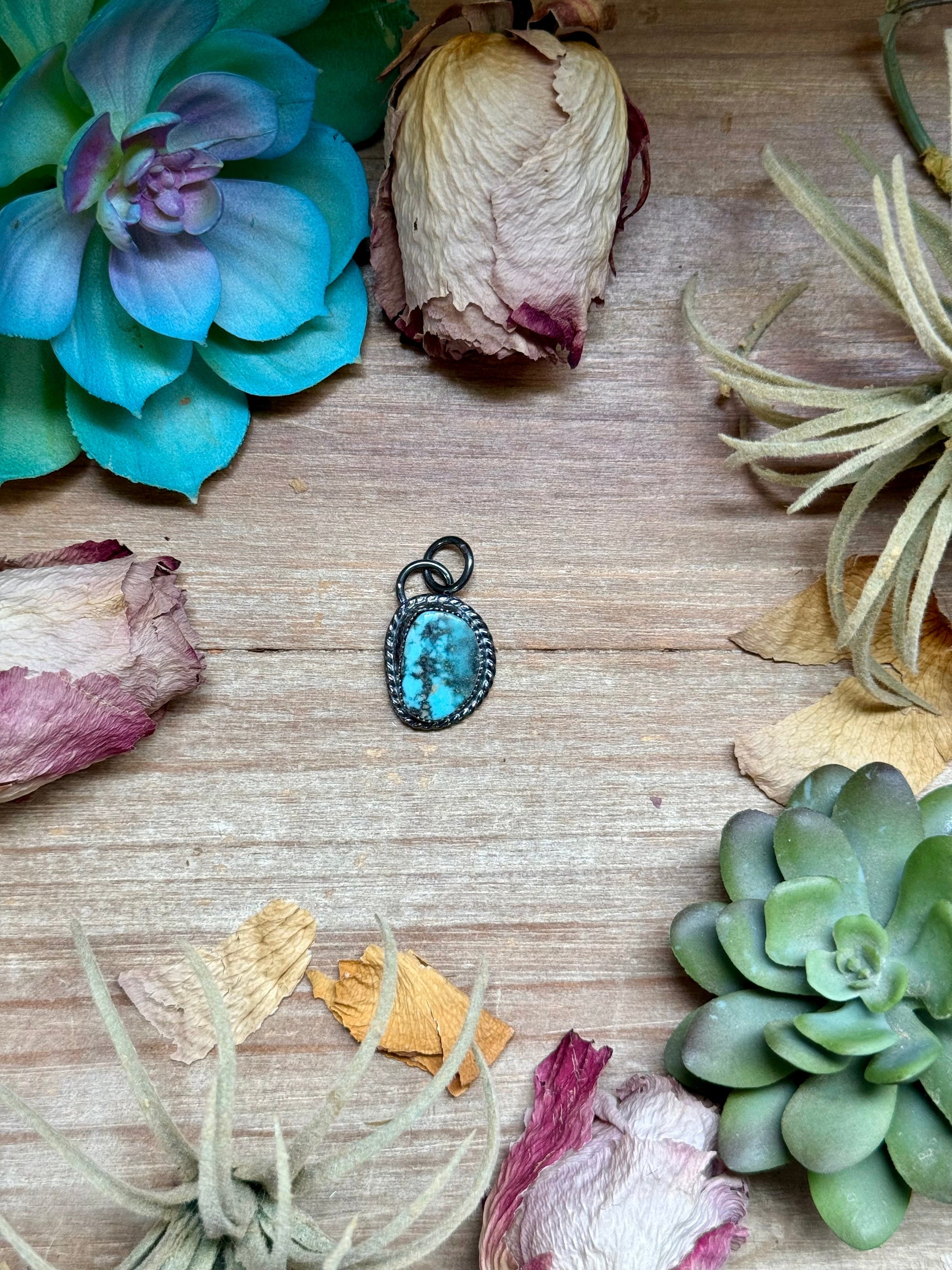 Sky blue turquoise matrix sterling silver charm with free sterling silver necklace handmade by The Bijoux FAB
