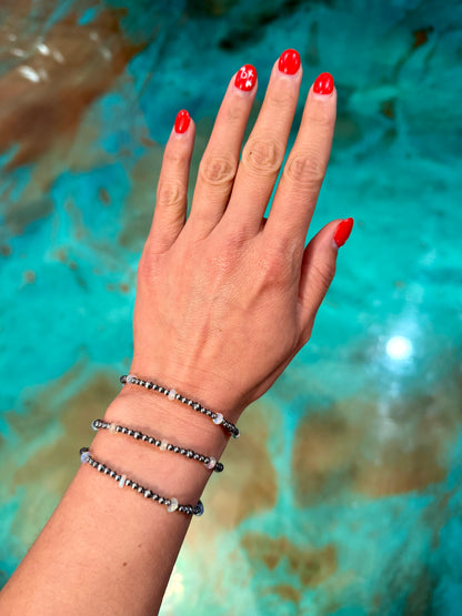 White Opal & Sterling Silver Pearl Bracelet