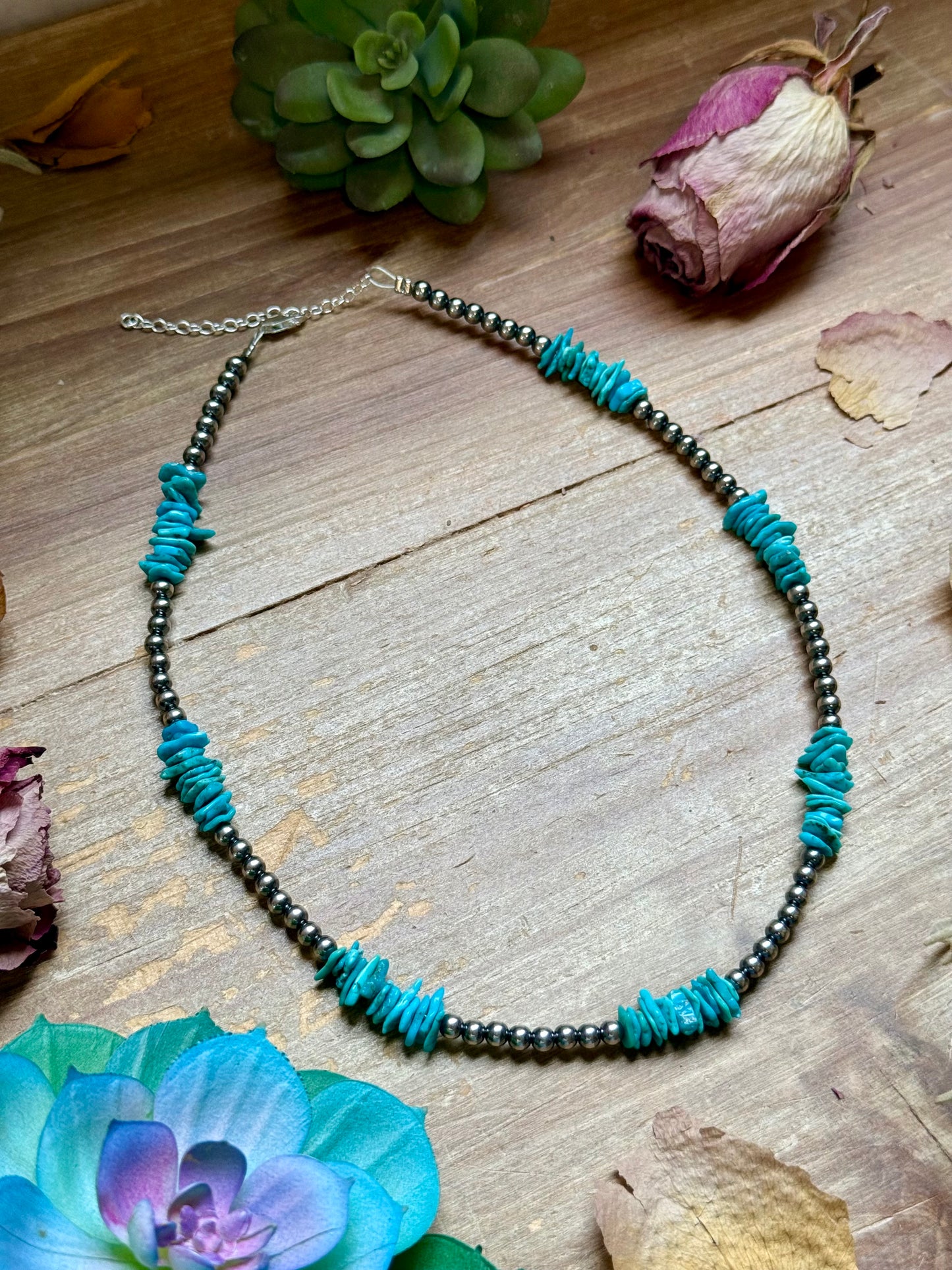 16” Light Blue Turquoise Chip Necklace