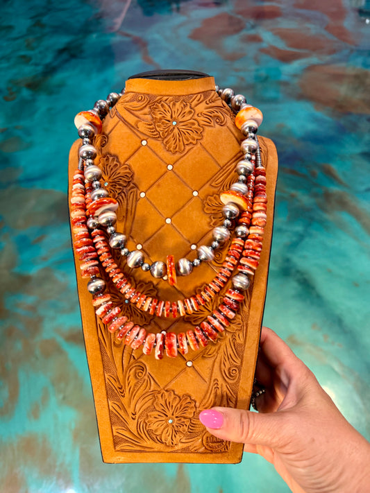 Orange & Red Spiny Oyster 3-Piece Necklace Stack