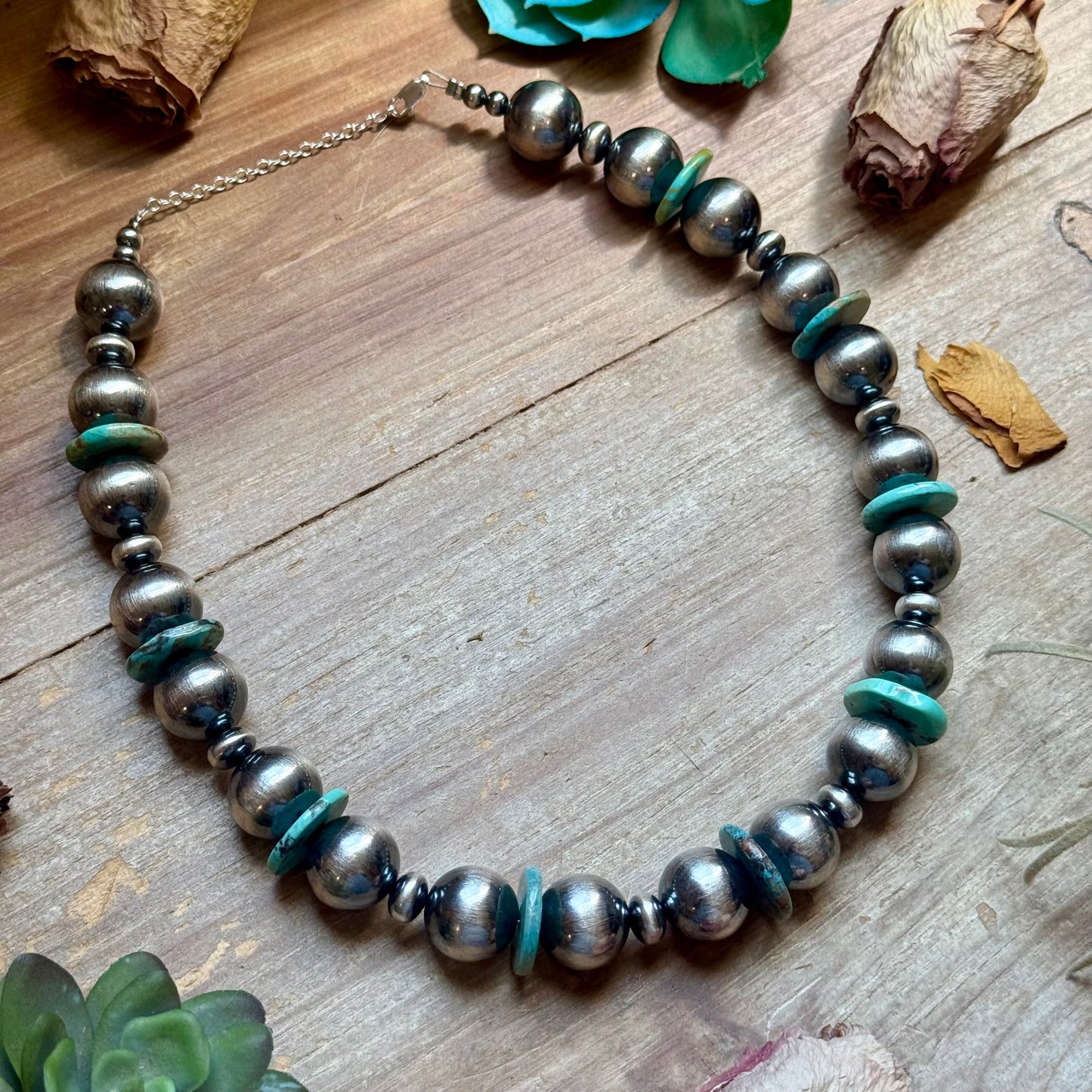 Blue Turquoise & 16mm Sterling Silver Pearl Necklace