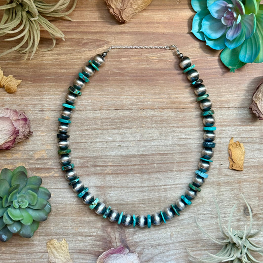 Turquoise Rondelle & Sterling Silver Pearl Statement Necklace
