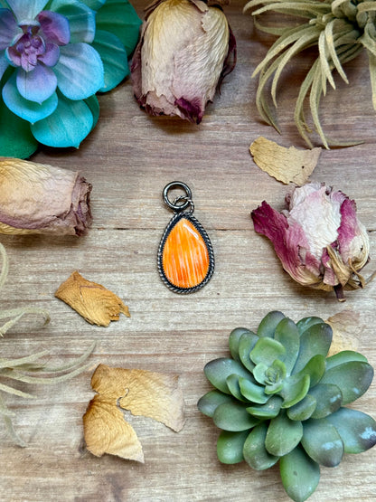 orange spiny oyster teardrop sterling silver pendant handmade USA MJ