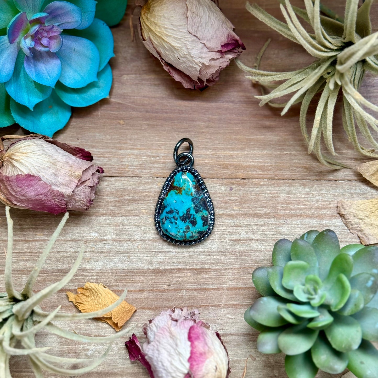 One of a kind turquoise sterling silver pendant handmade by MJ for The Bijoux FAB
