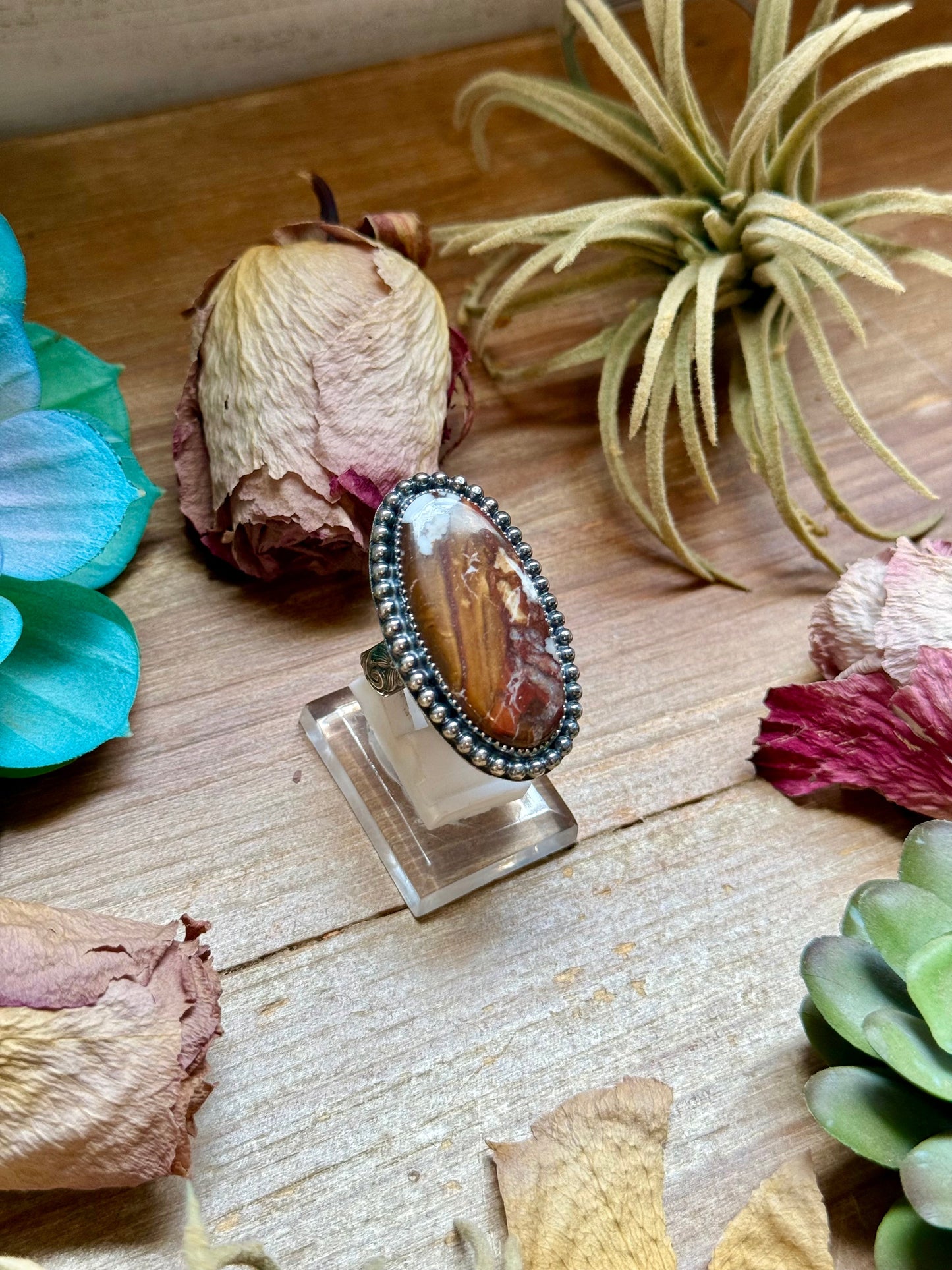 wild horse adjustable sterling silver ring oval handmade USA MJ