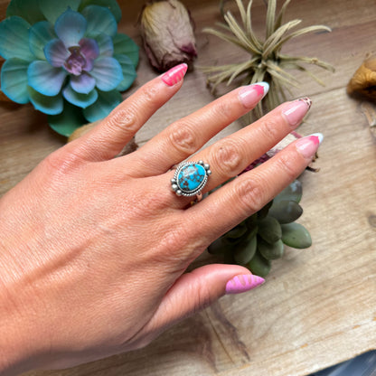 138 - Sterling Silver Egyptian Turquoise Medicine Man Eye Stamped Stacking Ring by Jason Ogg
