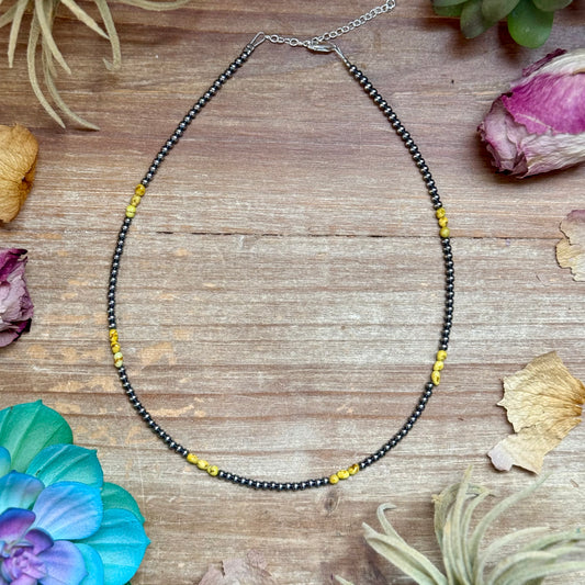 16.5 inch palomino turquoise necklace with 3mm sterling silver pearls handmade in the USA by The Bijoux FAB