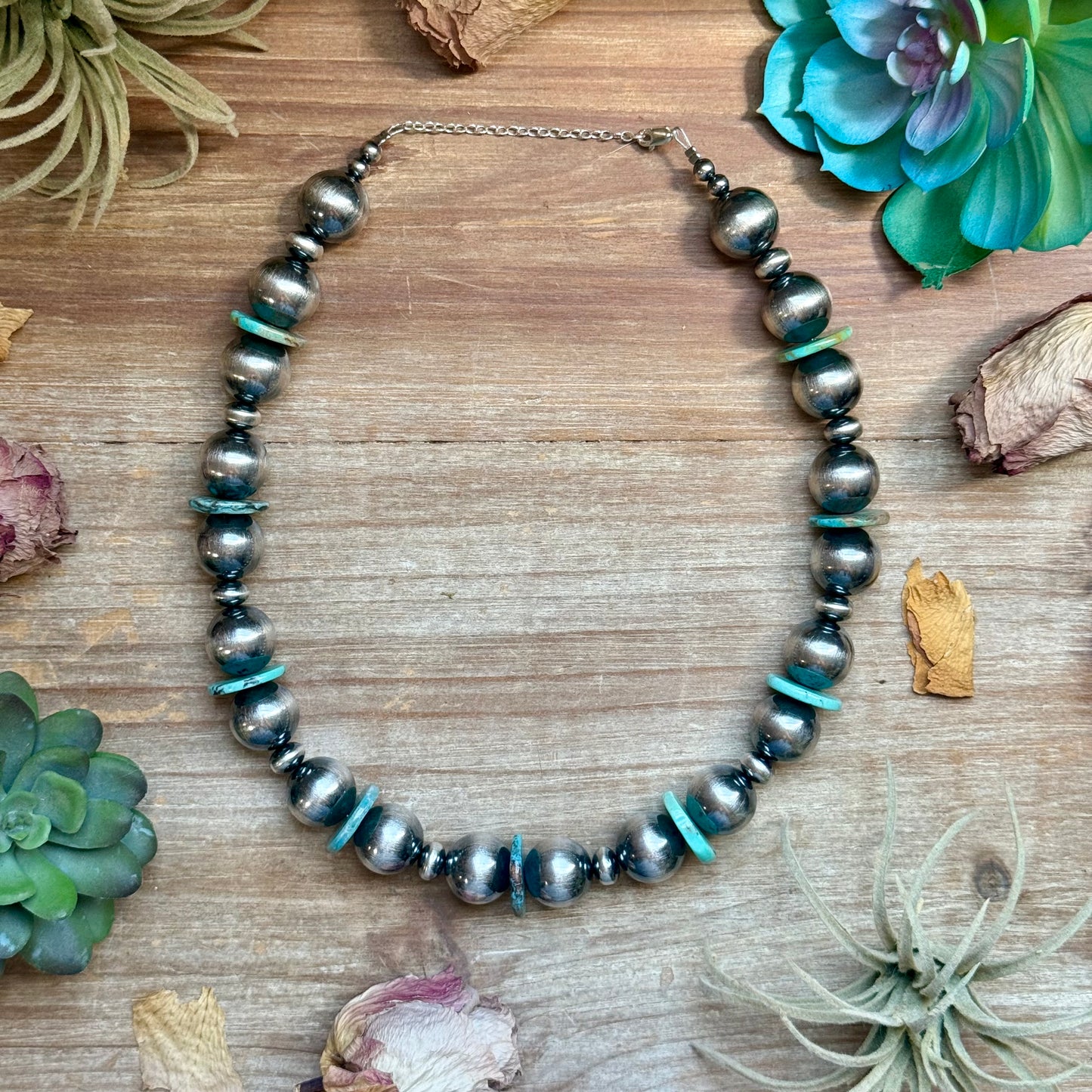Blue Turquoise & 16mm Sterling Silver Pearl Necklace