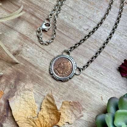 90 - Sterling Silver Indian Head Penny Framed Fixed Chain Necklace by Jason Ogg