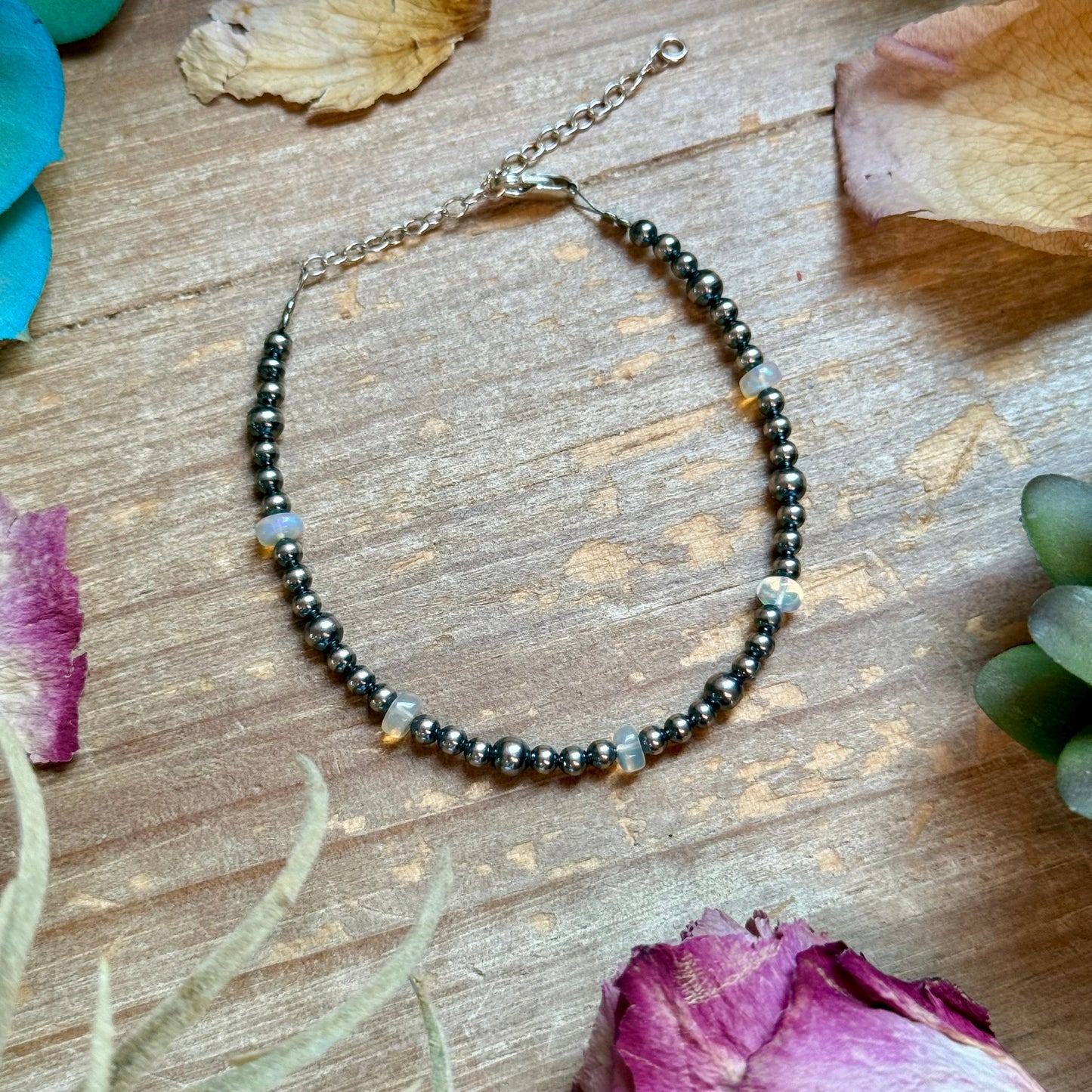 White Opal & Sterling Silver Pearl Bracelet