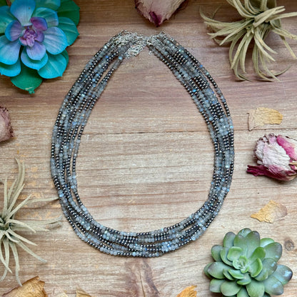 USA made sterling silver and faceted moonstone necklace 3mm 19 inch extender unique handmade jewelry