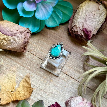 126 - Sterling Silver Tyrone Turquoise Medicine Man Eye Stamped Stacking Ring by Jason Ogg