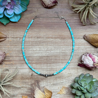 variscite heishi necklace 15 inch extender sterling accents natural stone turquoise style jewelry