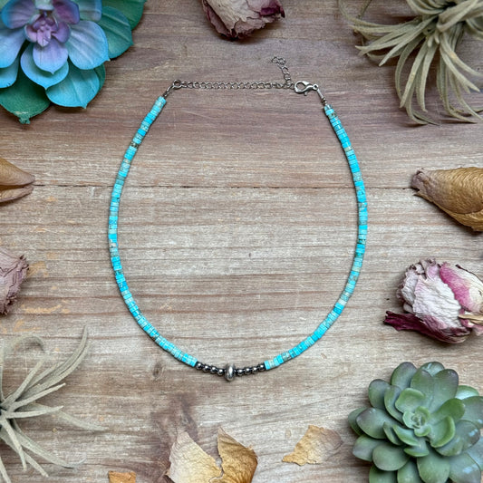 variscite heishi necklace 15 inch extender sterling accents natural stone turquoise style jewelry