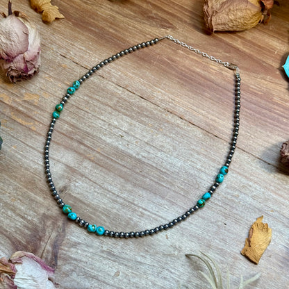 Rare Sonoran Gold Turquoise & Sterling Silver Pearl Necklace
