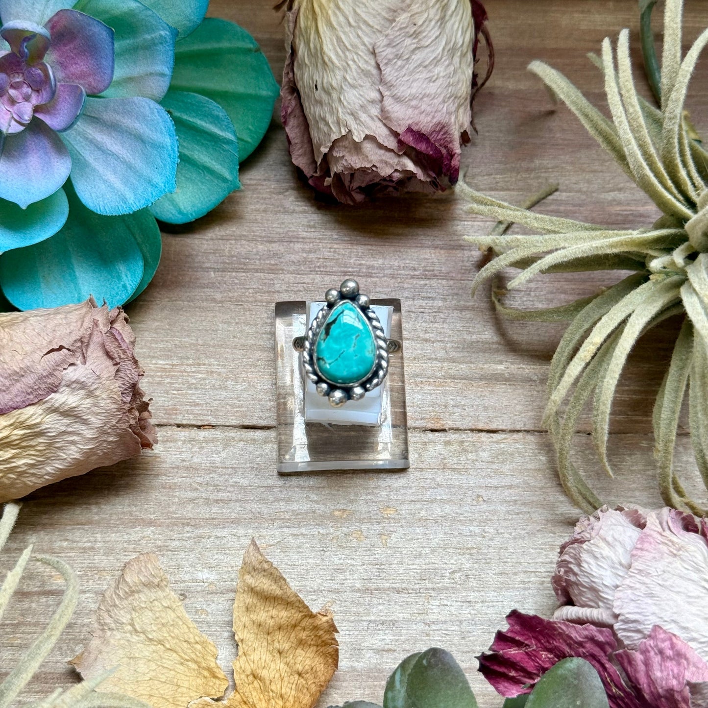 126 - Sterling Silver Tyrone Turquoise Medicine Man Eye Stamped Stacking Ring by Jason Ogg