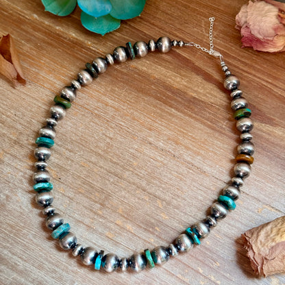 Turquoise Rondelle & Sterling Silver Pearl Statement Necklace