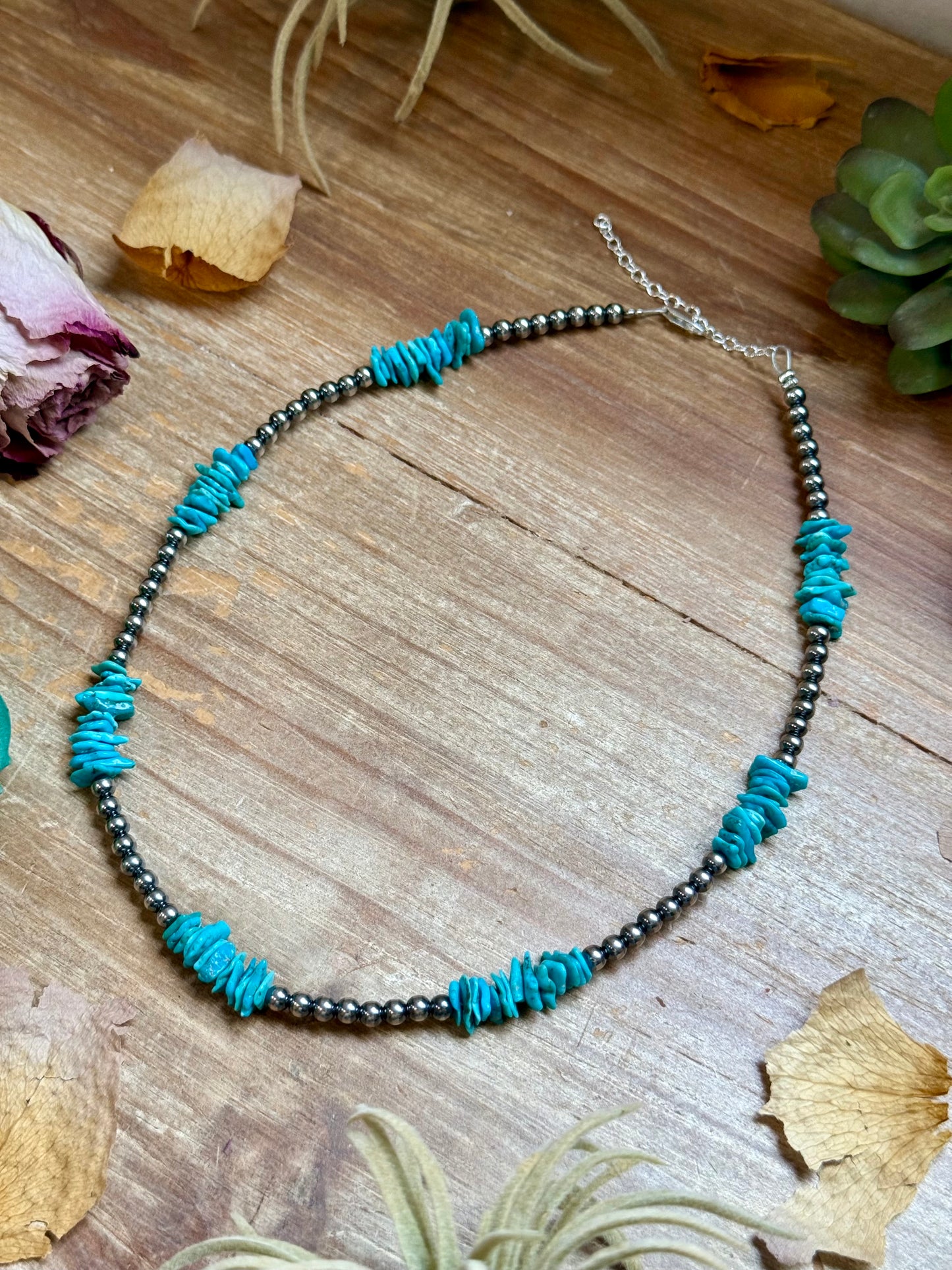 16” Light Blue Turquoise Chip Necklace