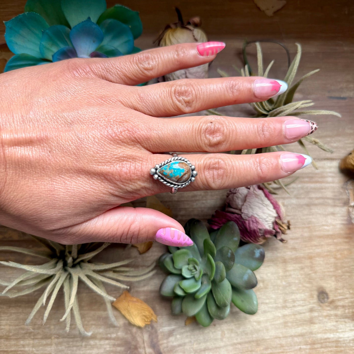 135 - Sterling Silver Easter Blue Turquoise Medicine Man Eye Stamped Stacking Ring by Jason Ogg