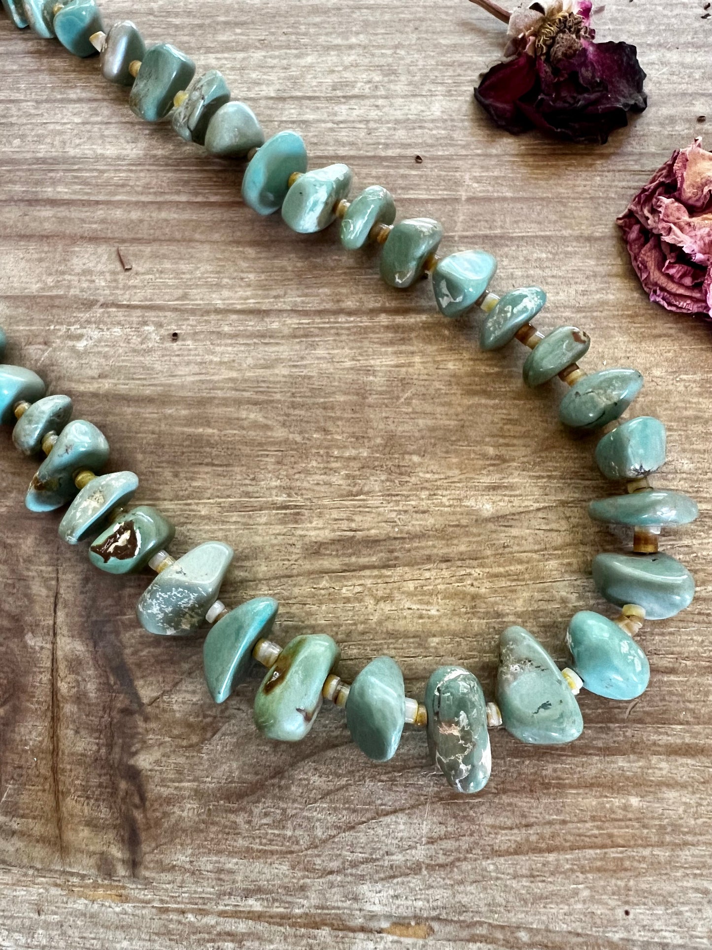 32 inch long green nuggets turquoise necklace