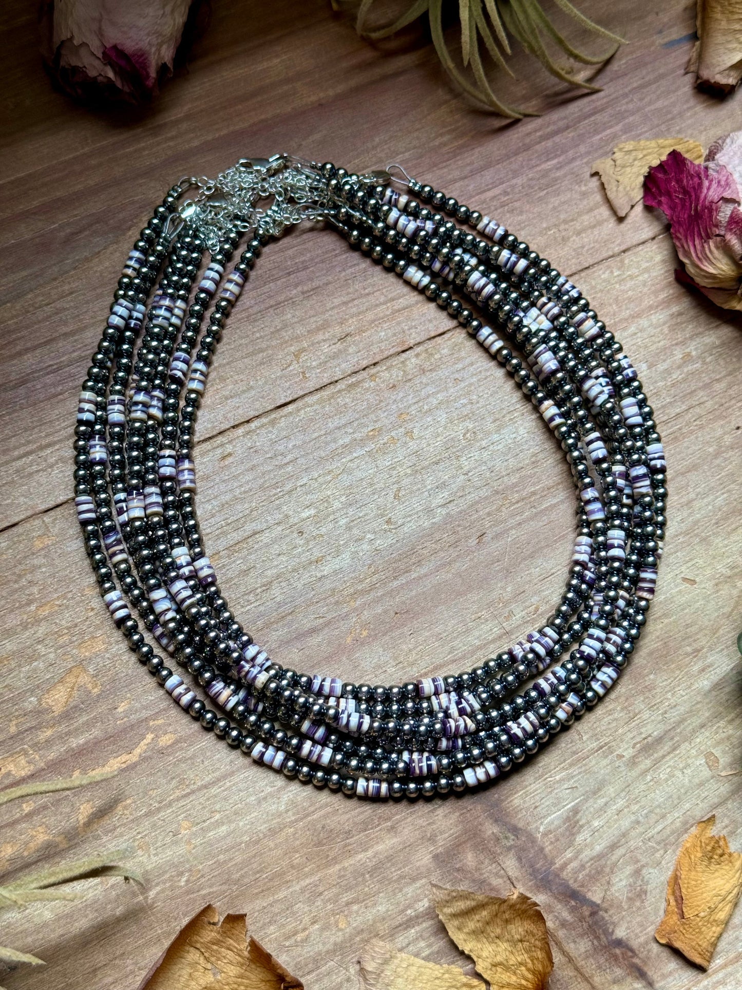 Wampum Shell & Sterling Silver Necklace 4mm 16"