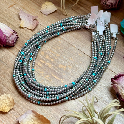 15” Variscite Turquoise Heishi Necklace –  4mm Silver Plated beads
