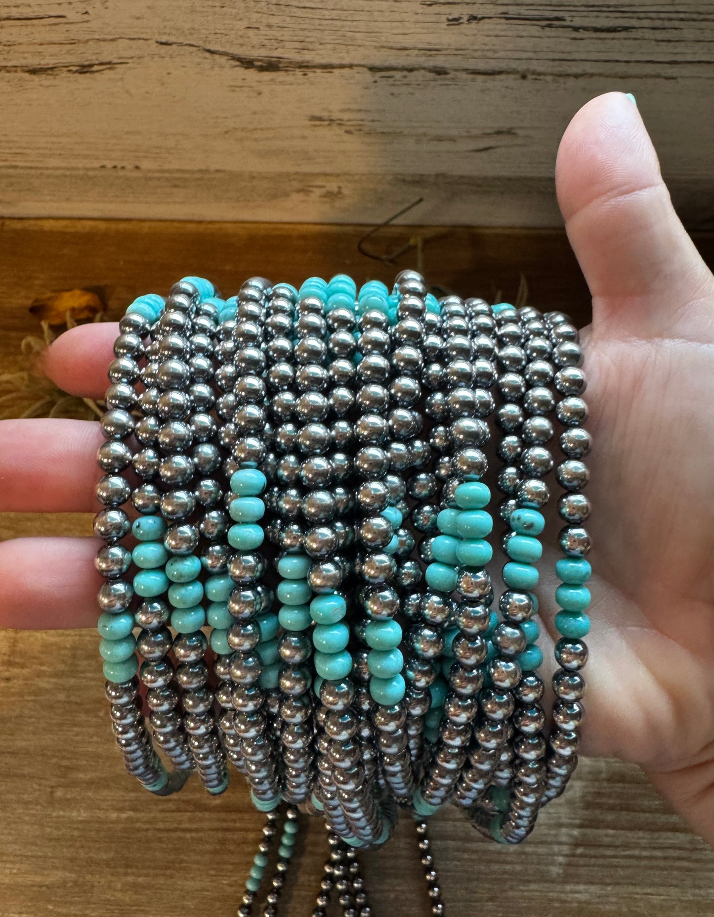 Sterling Silver Pearl & Blue Turquoise Necklace – 19"