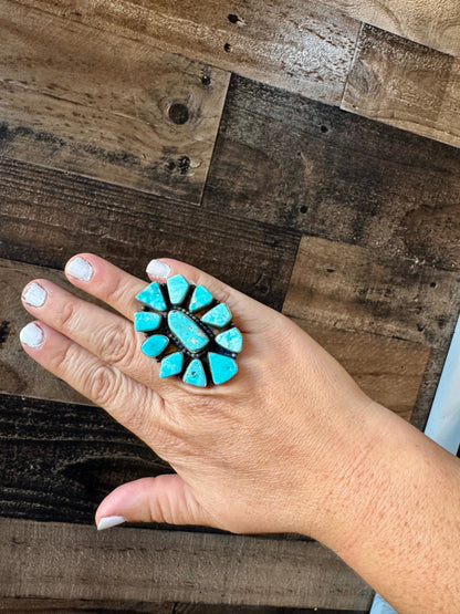 Big ring- size 7.5- Sonoran turquoise ring and sterling silver