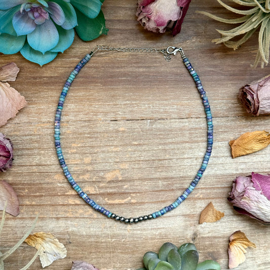 14 inch purple dolomite choker with sterling silver pearls and extender handmade in the USA by The Bijoux FAB