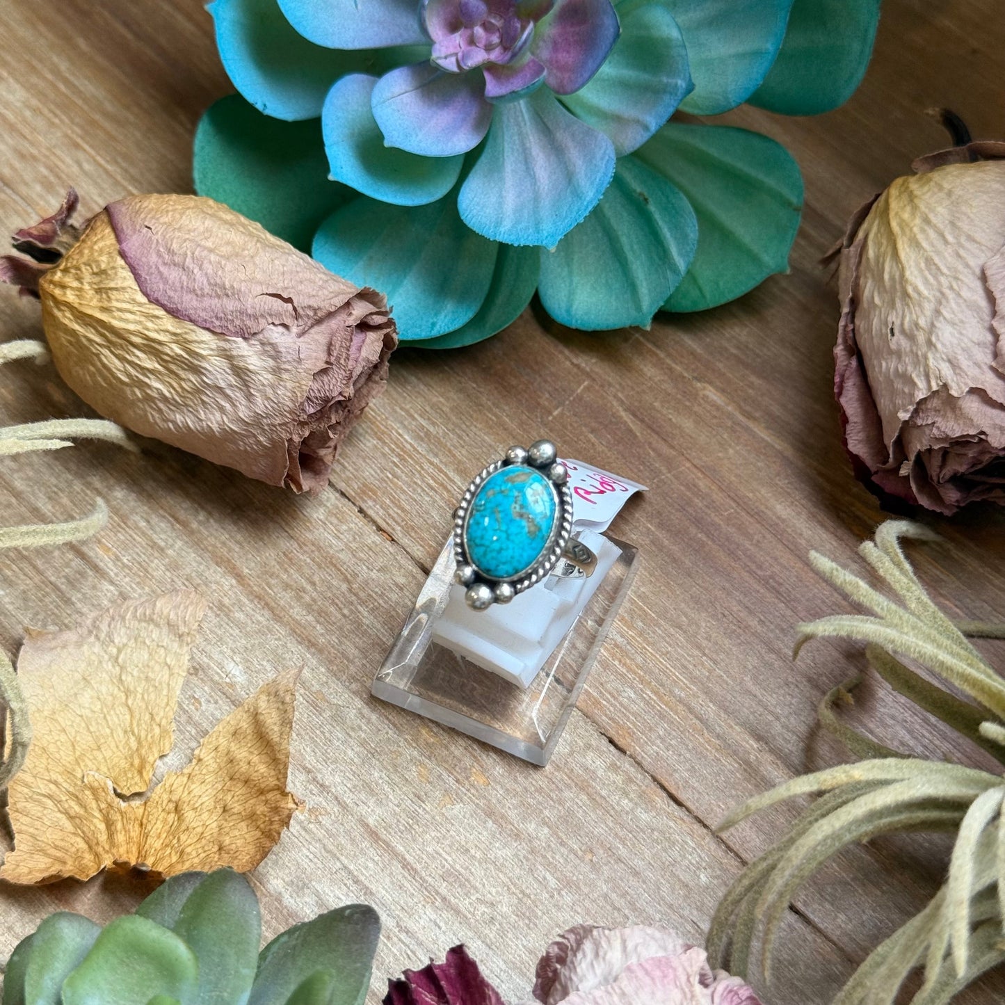 136 - Sterling Silver Blue Ridge Turquoise Medicine Man Eye Stamped Stacking Ring by Jason Ogg